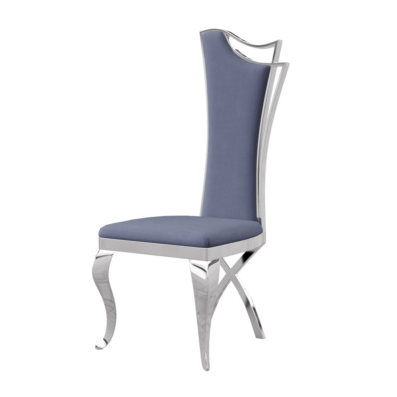 Side Chair, Tufted Solid Back, Gray Upholstery, Silver Stainless Steel Legs
