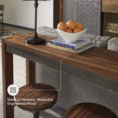 Pub Table, Counter Height, Brown Manufactured Wood Top, Solid Wood Base