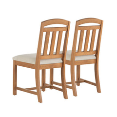 Side Chairs, Set of 2, Solid Beech Wood, Slat Back, Brown Finish