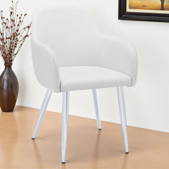 Armchairs, Set of 2, White Faux Leather, Chrome Metal Legs