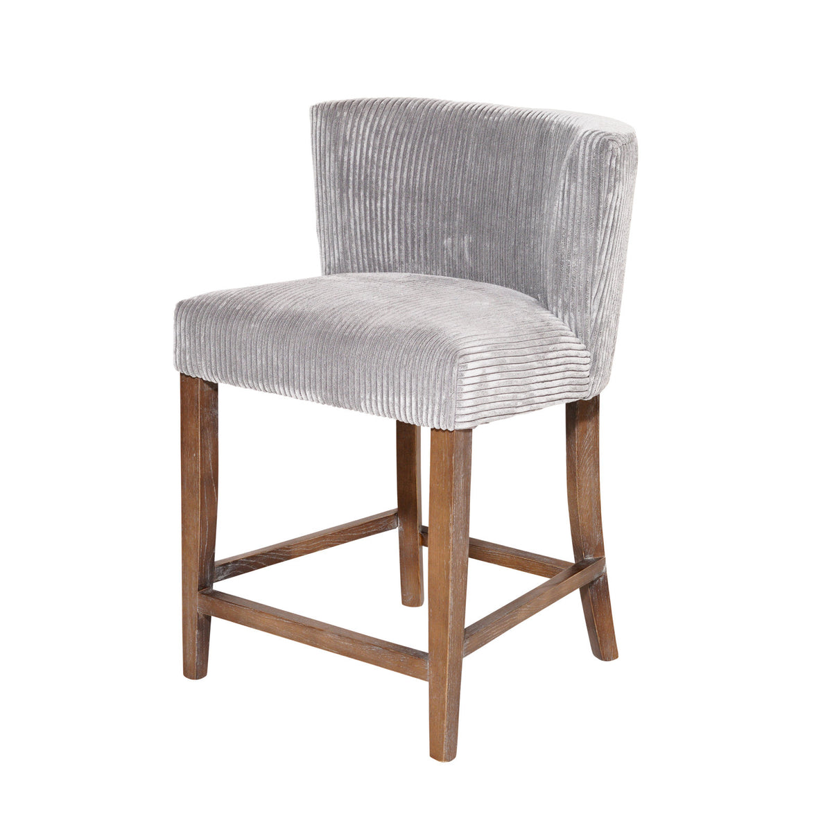Counter Stool, Oak, Gray Upholstered Seat, Brown Base