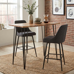 Counter Height Dining Table, Solid Wood Live Edge Top, Natural, Black Iron Legs