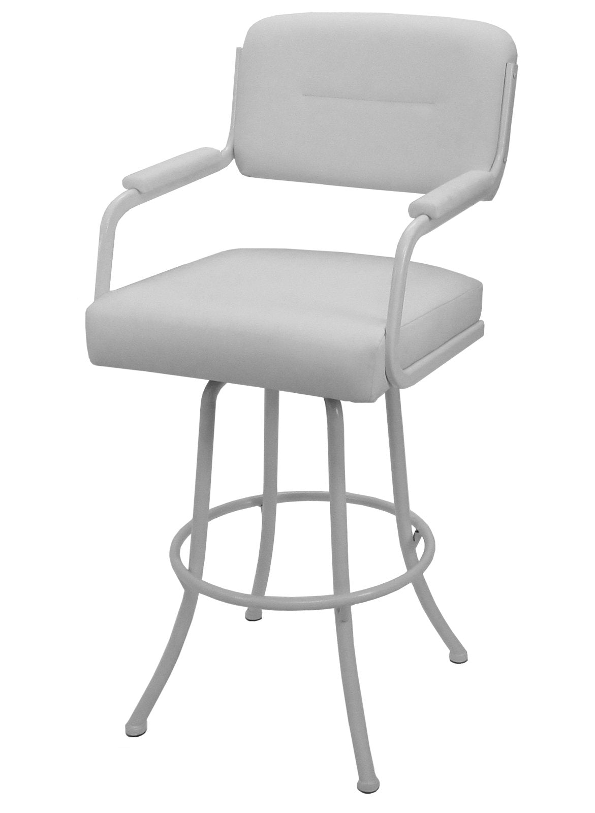 Bar Stool, Swivel, Extra Tall 34 Inch Seat, White Vinyl, White Metal Frame