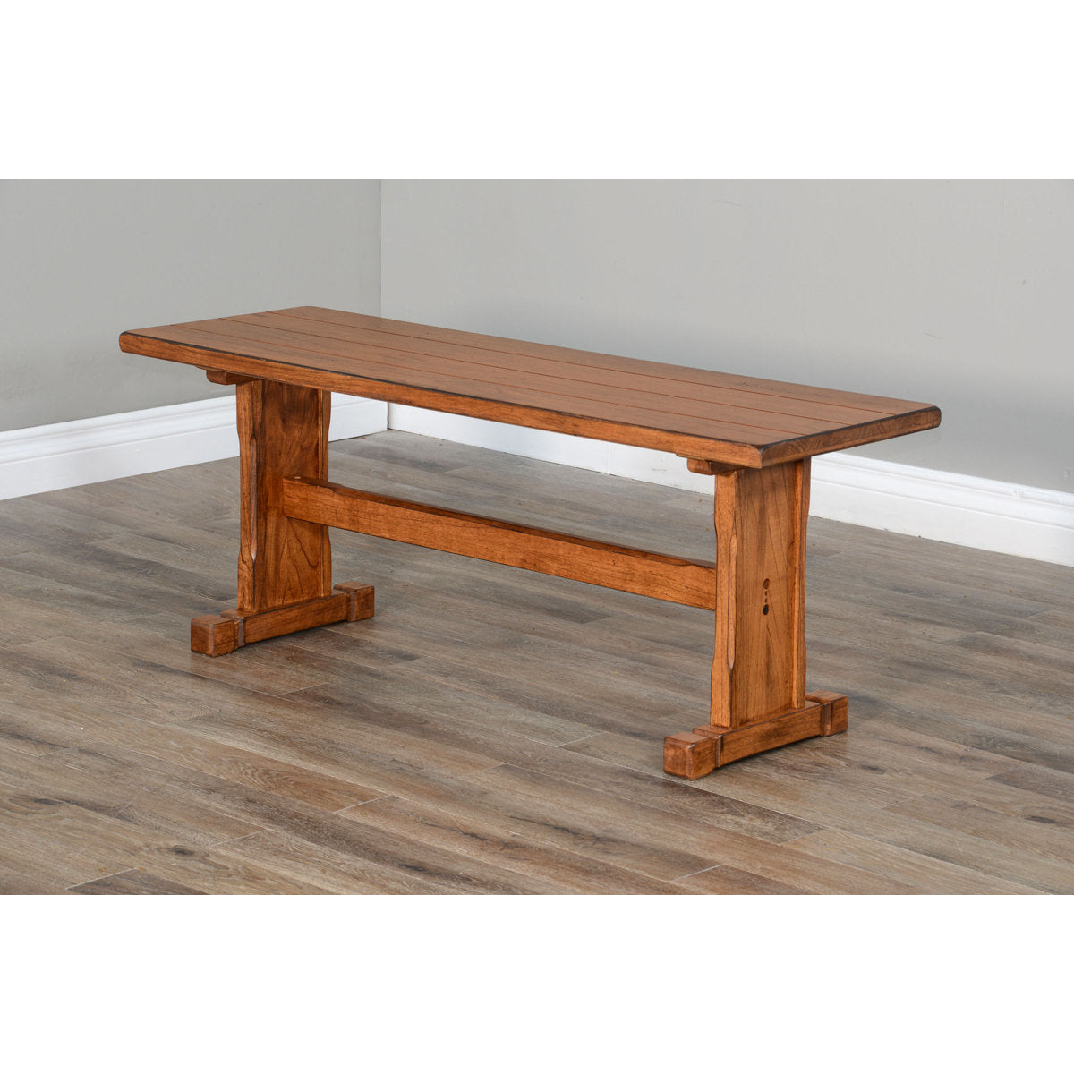 Dining Bench, Seats 2, Solid and Manufactured Wood, Rustic Oak