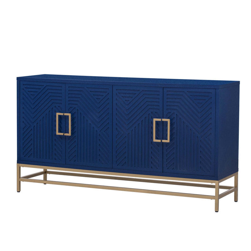 Retro Sideboard, MDF with Ash Veneer Top, Navy, Metal Legs and Handles