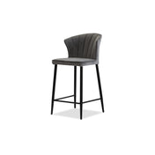 Dining Chair, Dark Gray Leather Upholstery, Black Powder-Coated Metal Legs