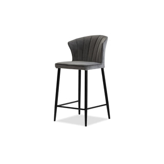 Dining Chair, Dark Gray Leather Upholstery, Black Powder-Coated Metal Legs