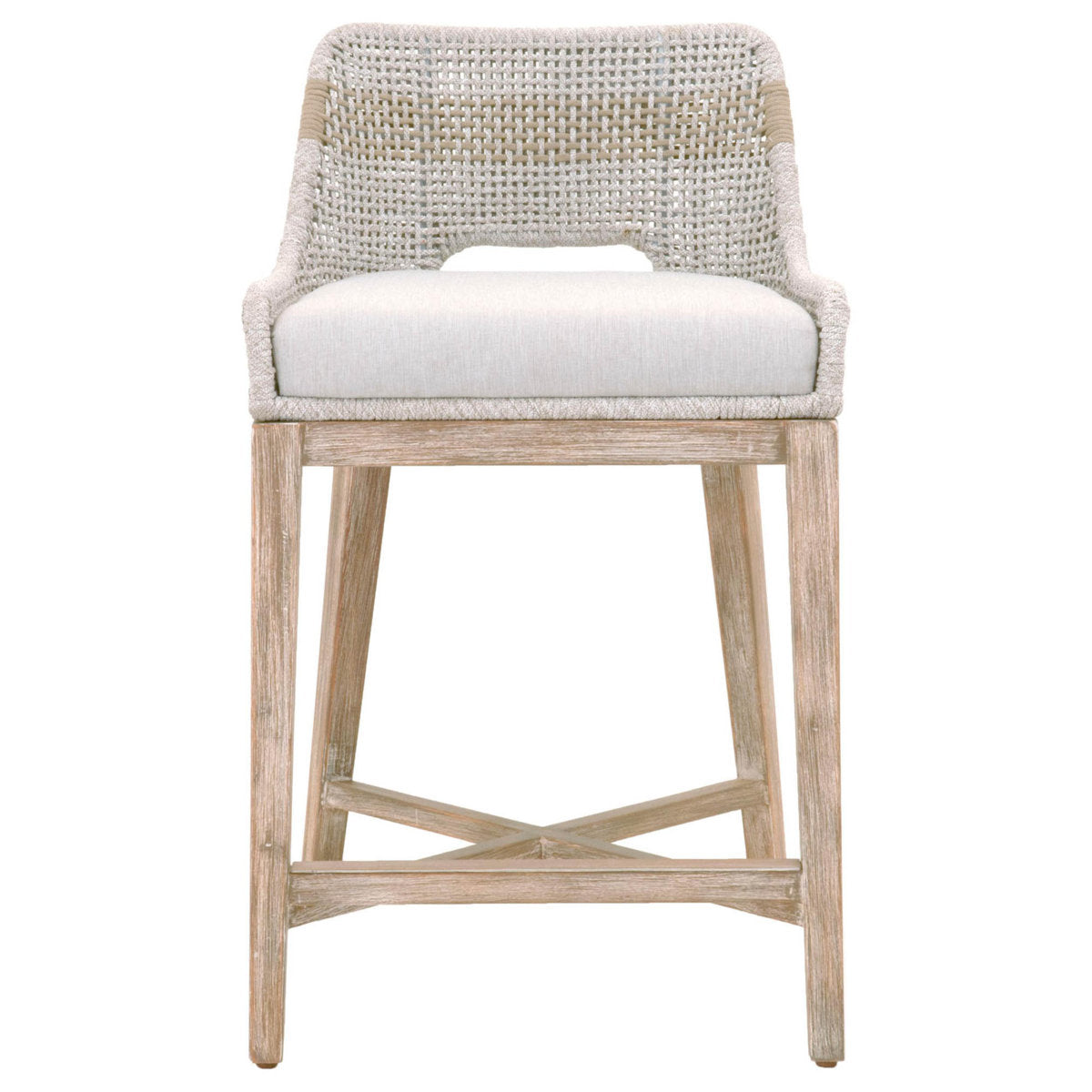 Counter Stool, Solid Mahogany Wood, 26 Inch Seat Height, Taupe and White
