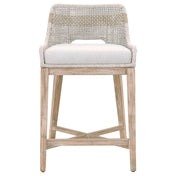 Counter Stool, Solid Mahogany Wood, 26 Inch Seat Height, Taupe and White