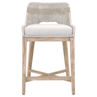Counter Stool, Solid Mahogany Wood, 26 Inch Seat Height, Taupe and White