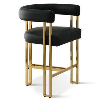Counter Stool with Arms, Black Faux Leather, Gold Metal Legs