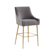 Counter Stool, Dark Gray Velvet, Solid Pine Frame, 24.4 Inch Seat Height