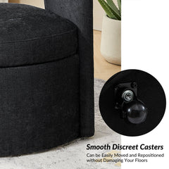 Storage Armchair, Black Polyester Upholstery, Metal Legs, Hidden Casters