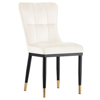 Dining Chairs, Set of 4, Cream Velvet, Black Metal Legs