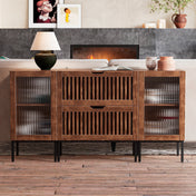 Sideboard Cabinet, 2 Tempered Glass Doors, Manufactured Wood and Metal, Brown