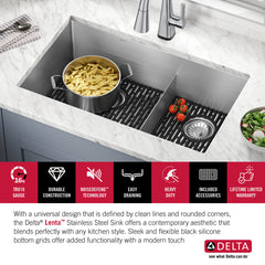 Undermount Kitchen Sink, Lenta, Double Bowl, 32 In, 16 Gauge Stainless Steel