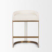 Counter Stool, Metal Frame, Low Back, Ivory-Cream Upholstered Seat