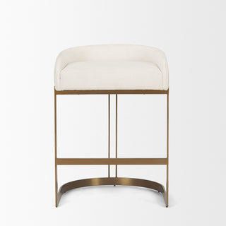 Counter Stool, Metal Frame, Low Back, Ivory-Cream Upholstered Seat