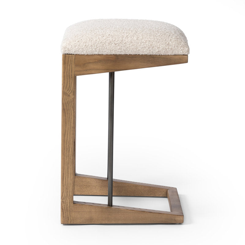 Counter Stool, 27 Inch Seat Height, Solid Wood Frame, Toasted Ash Finish