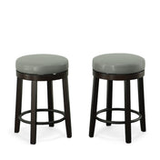 Counter Stools, Set of 2, Faux Leather Seat, Espresso Solid Wood Frame