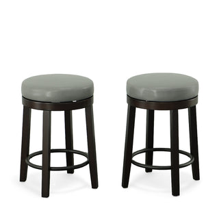 Counter Stools, Set of 2, Faux Leather Seat, Espresso Solid Wood Frame