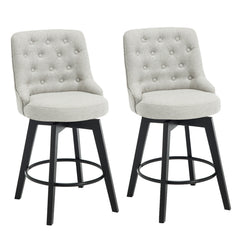 Swivel Bar Stools, Set of 2, Cotton-Linen Upholstery, Beech Wood Legs