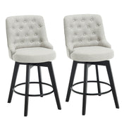 Swivel Bar Stools, Set of 2, Cotton-Linen Upholstery, Beech Wood Legs