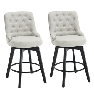 Swivel Bar Stools, Set of 2, Cotton-Linen Upholstery, Beech Wood Legs