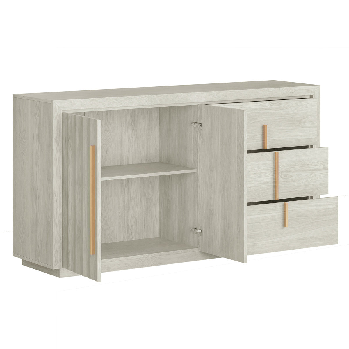 Sideboard Buffet Cabinet, 3 Drawers, 2 Doors, White Manufactured Wood