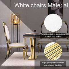 Side Chairs, Set of 2, White Faux Leather, Gold Stainless Steel Frame