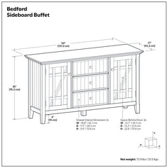 Sideboard Buffet, Solid and Manufactured Wood, 54 Inch, White