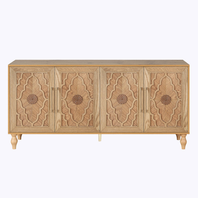Sideboard Cabinet, Solid and Manufactured Wood, 4 Doors, Natural