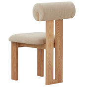 Side Chair, Upholstered Boucle, Ash Wood Frame, Natural Wood Legs