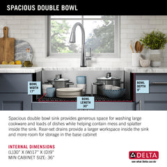 Undermount Kitchen Sink, Lenta, Double Bowl, 32 In, 16 Gauge Stainless Steel