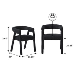 Dining Armchairs, Set of 2, Black Boucle, Solid Rubberwood Frame
