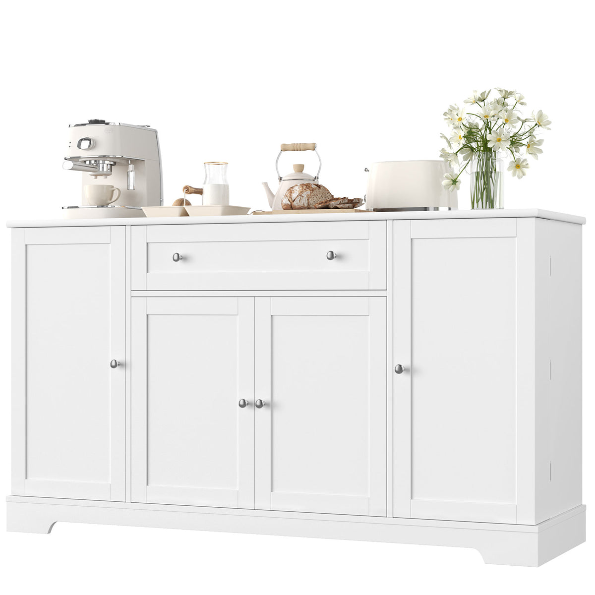 Sideboard, 4 Doors and 1 Drawer, White Gloss Manufactured Wood