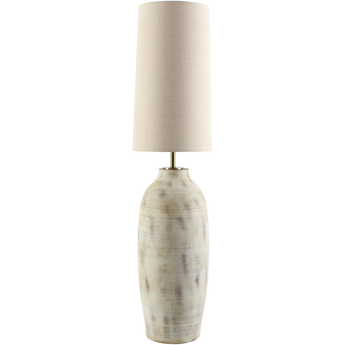 Floor Lamp, 55 Inch, Cream Concrete Base, Tan Linen Drum Shade