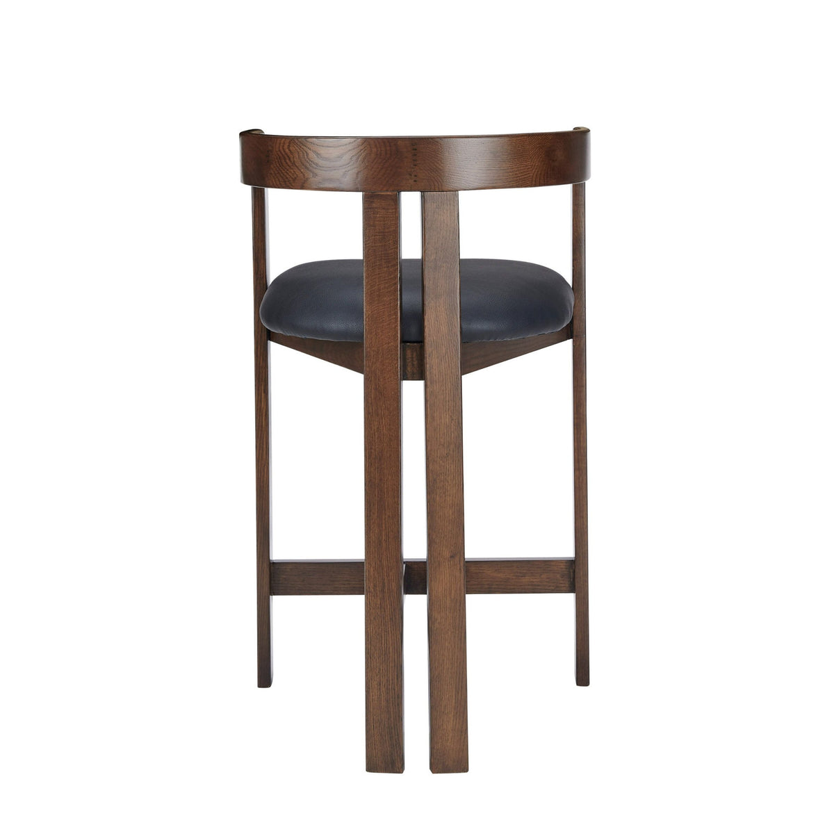 Counter Stool, Black Faux Leather Seat, Brown Oak Frame