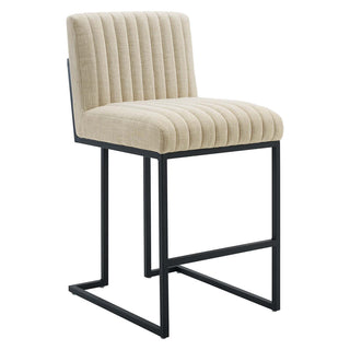 Tufted Stool, Beige Polyester Blend, Matte Black Steel Sled Base