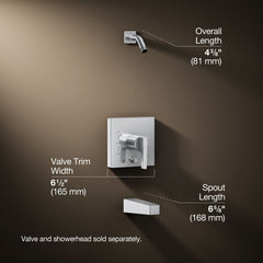 Bath and Shower Trim Kit, Honesty, Single Handle, Wall Mount, Polished Chrome