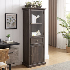 Storage Cabinet, Manufactured Wood and Glass, 2 Doors, 1 Drawer, Espresso
