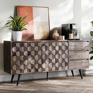 Sideboard, Solid Acacia Wood, 2 Doors and 3 Drawers