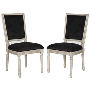 Side Chairs, Set of 2, Solid Rubberwood Frame, Black and Rustic Gray