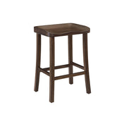 Counter Stools, Set of 2, Brown Solid Wood, Backless, Four Legs