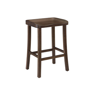 Counter Stools, Set of 2, Brown Solid Wood, Backless, Four Legs