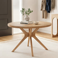 Round Dining Table, Solid Pine Wood, 47 Inch, Cross Legs, Blonde