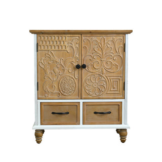 Accent Cabinet, Floral Carved Solid and Manufactured Wood, Wooden Finish