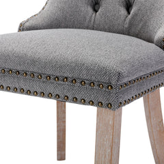 Dining Chairs, Set of 6, Gray Linen, Natural Rubberwood Legs