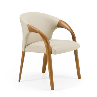 Dining Armchair, Solid Ash Wood Frame, Vegan Leather, Walnut Finish