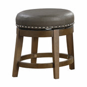 Bar Stools, Set of 2, Solid Wood Frame, Gray Faux Leather Seat